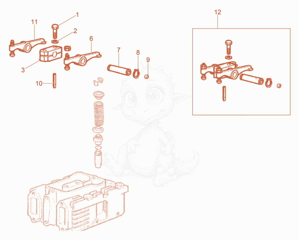 Exploded parts diagram of the Rocker arm of a Wacker Neuson DPU100-70LES, with numbered balloons