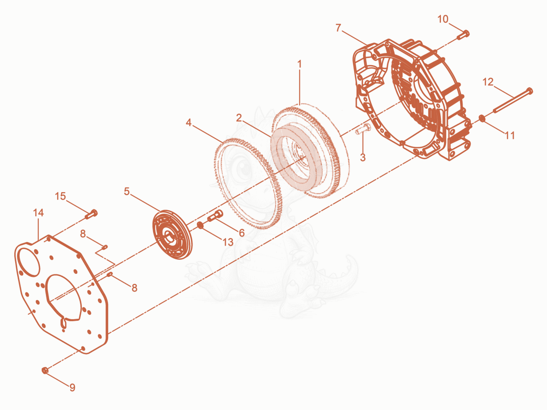 Exploded parts diagram of the Fly wheel of a Wacker Neuson DPU130LE, with numbered balloons