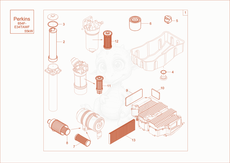Exploded parts diagram of the maintenance package (1000h) SP of a Wacker Neuson ET145, with numbered balloons