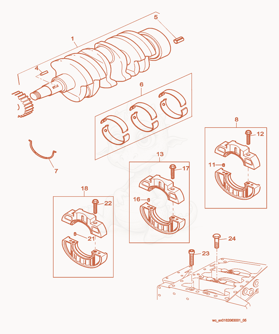 Exploded parts diagram of the Crankshaft of a Wacker Neuson RD27-120, with numbered balloons