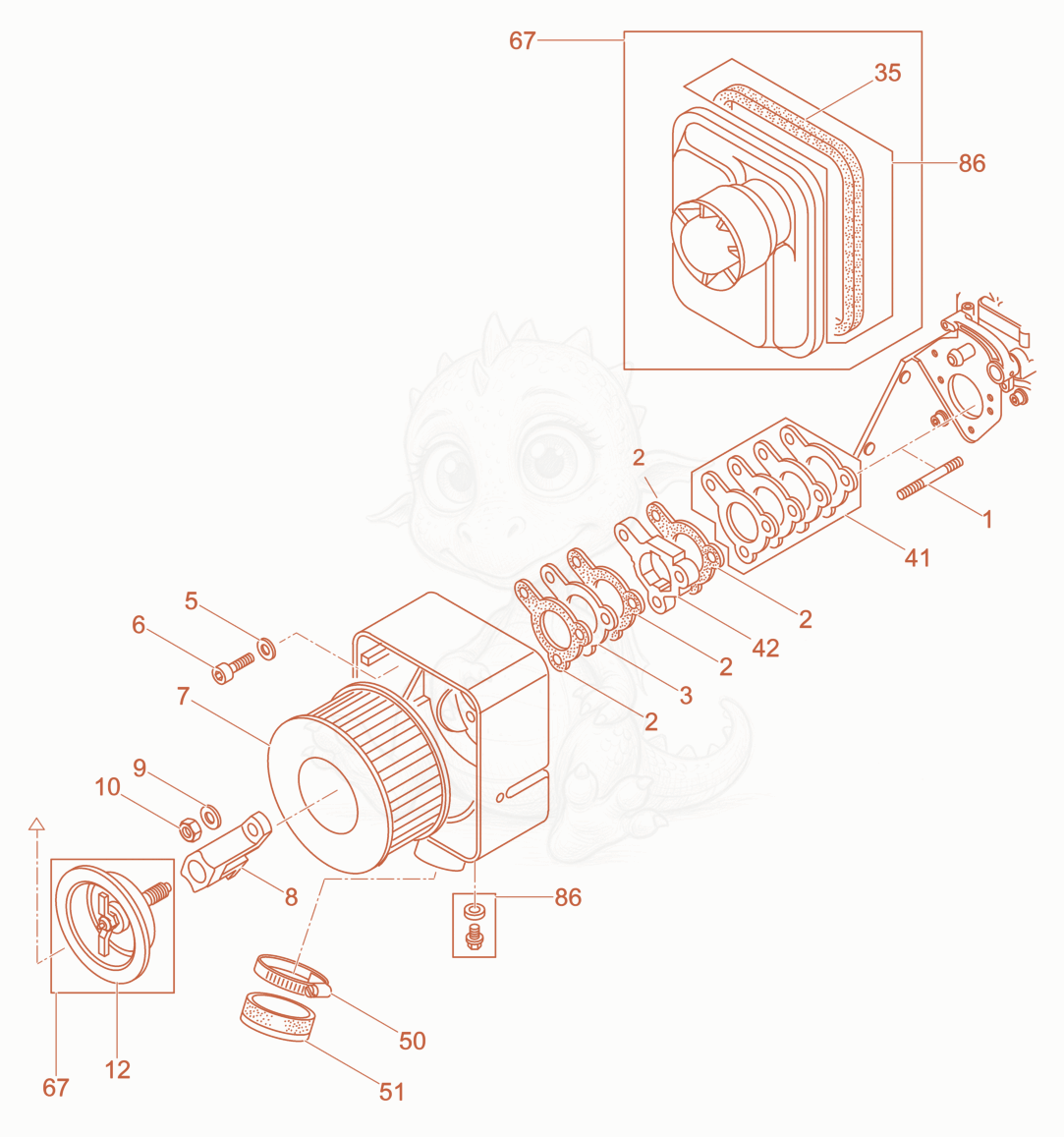 Exploded parts diagram of the Air Cleaner of a Wacker Neuson DPU6555HECS, with numbered balloons
