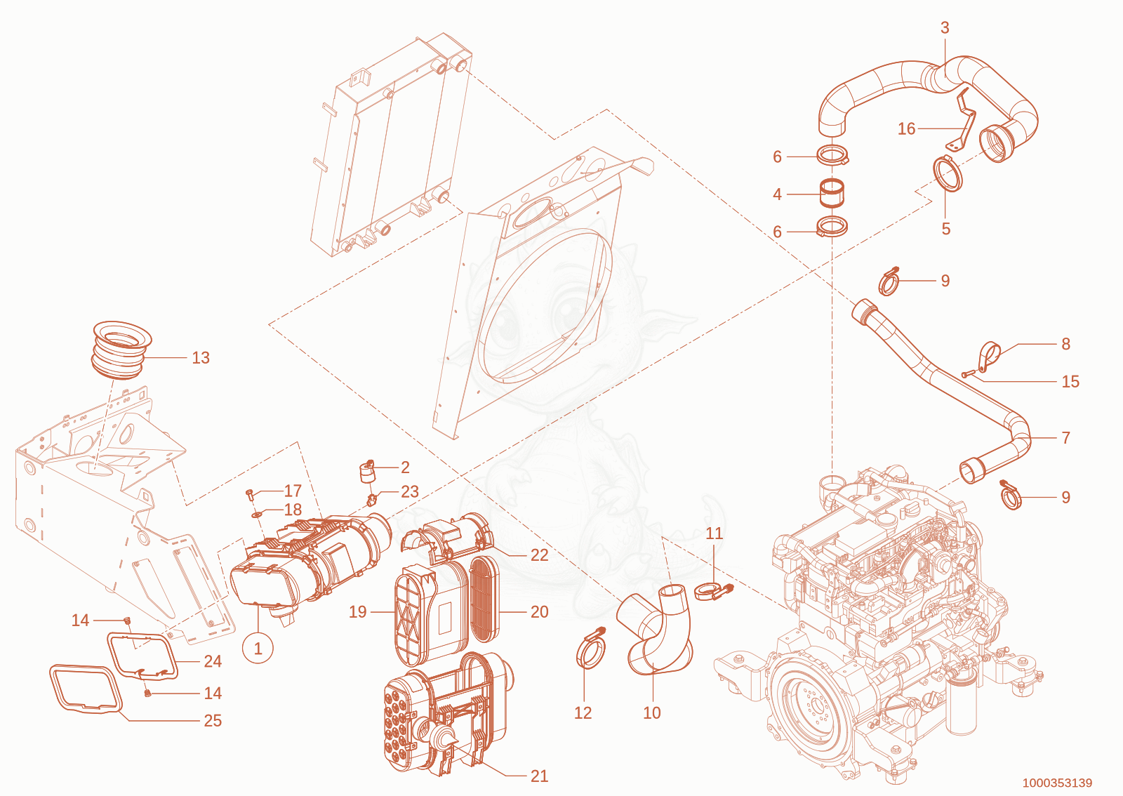 Exploded parts diagram of the Induction system of a Wacker Neuson TH735(415-16), with numbered balloons
