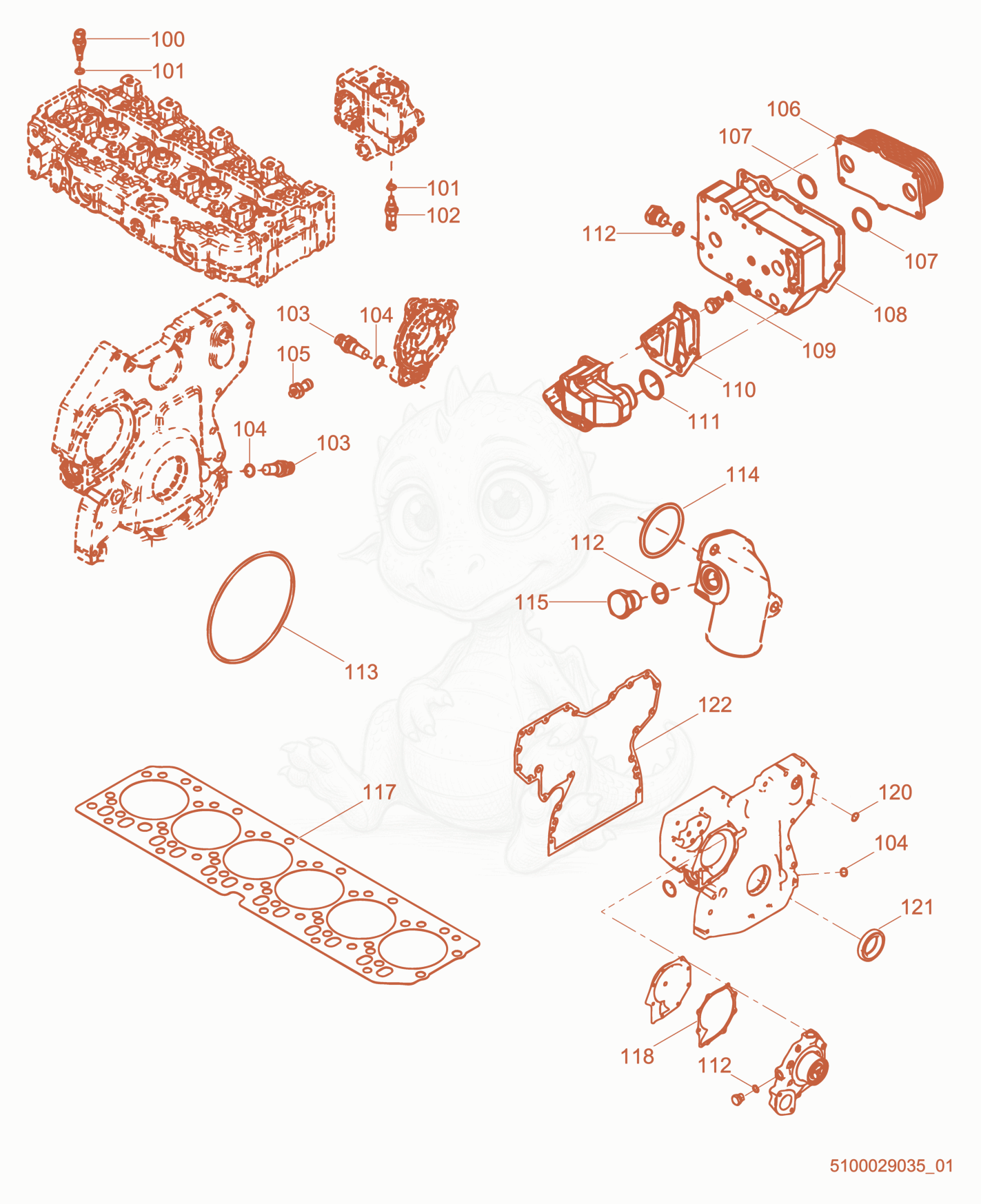 Exploded parts diagram of the Engine Components (1) of a Wacker Neuson HIF1200, with numbered balloons
