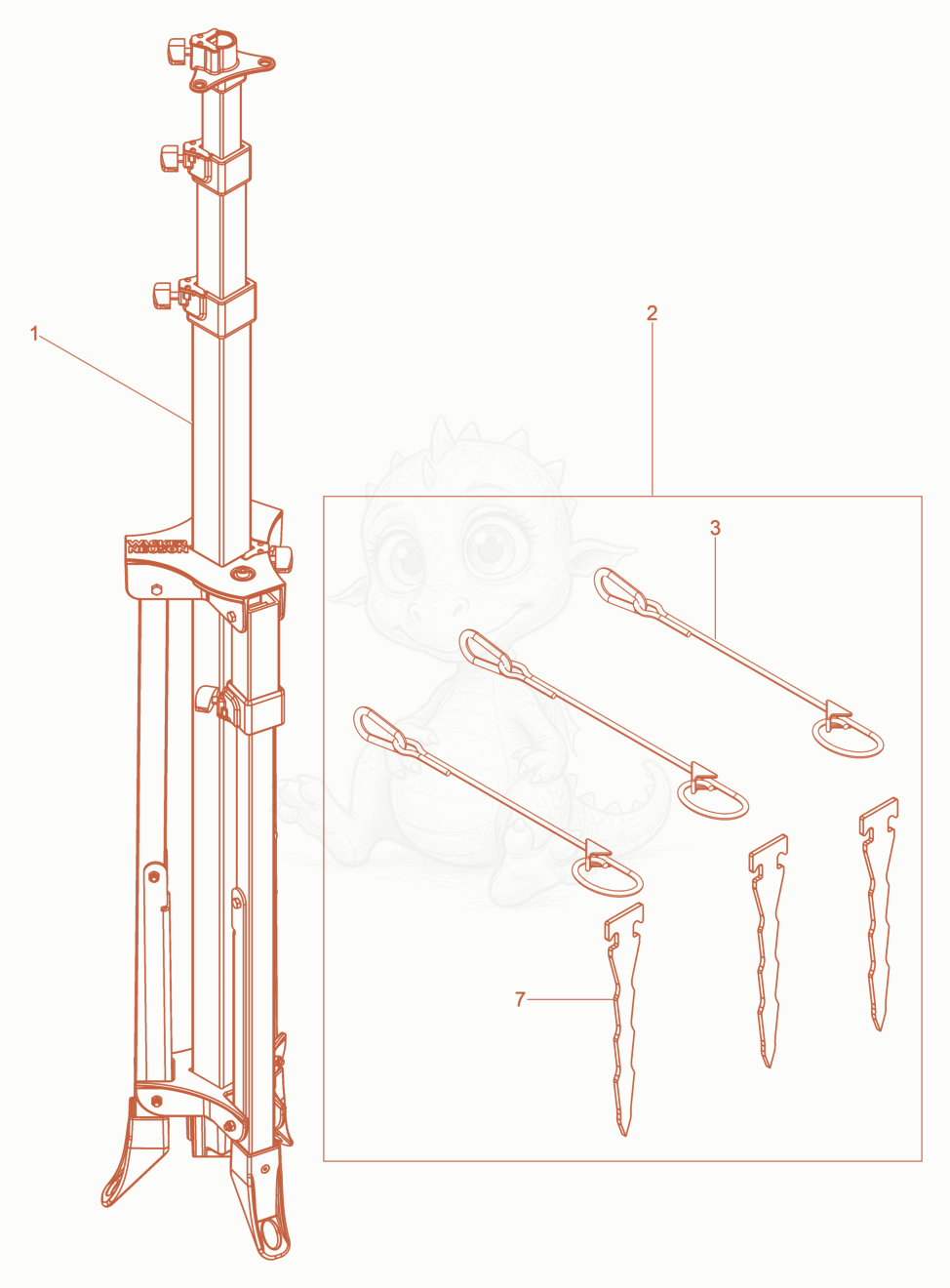 Exploded parts diagram of the Tripod incl. anchor set of a Wacker Neuson LBS80M/230/50, with numbered balloons