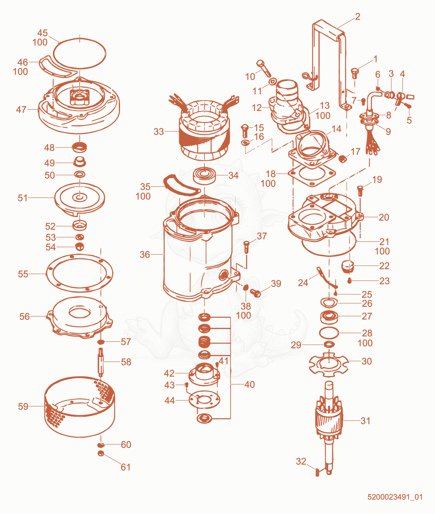 Despiece del Pump Components de una máquina Wacker Neuson PS32203, con globos numerados