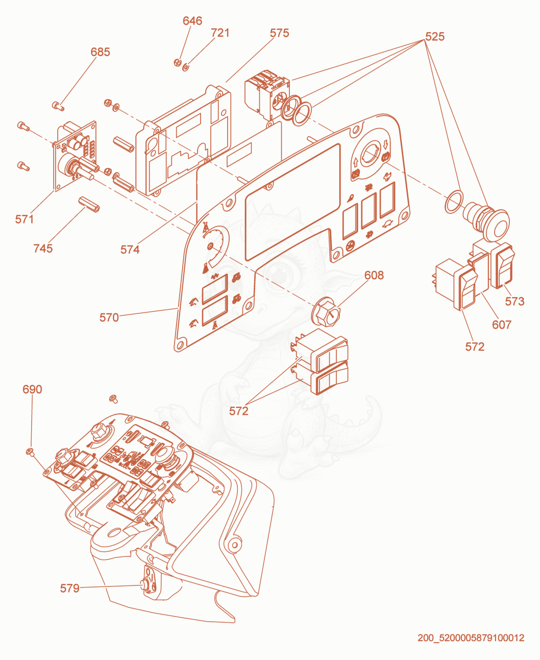 Exploded parts diagram of the Control Panel cpl. of a Wacker Neuson RD27-120, with numbered balloons