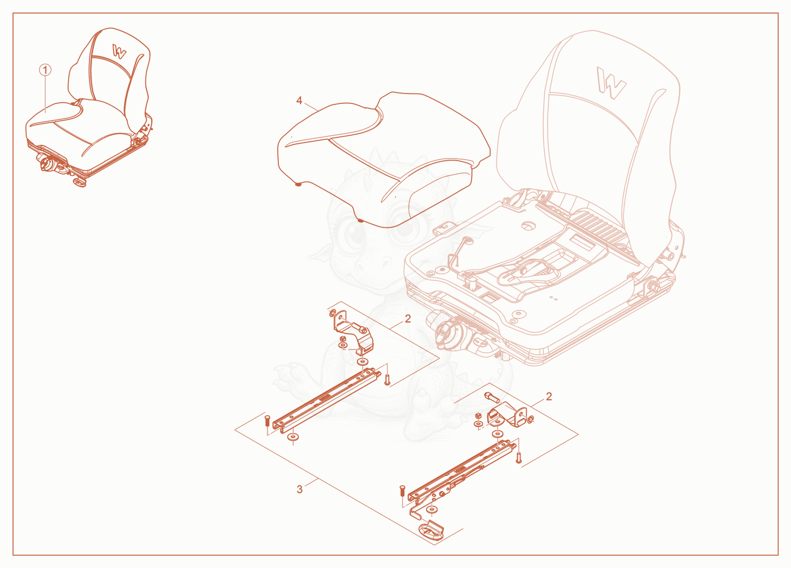 Exploded parts diagram of the Mechanical Drivers Seat of a Wacker Neuson ST31(S05-6), with numbered balloons