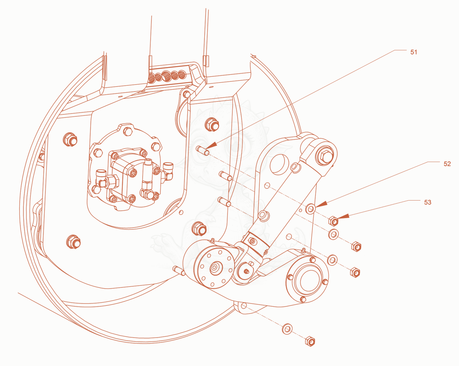 Exploded parts diagram of the edge pressing and cutting device of a Wacker Neuson RD27-120, with numbered balloons