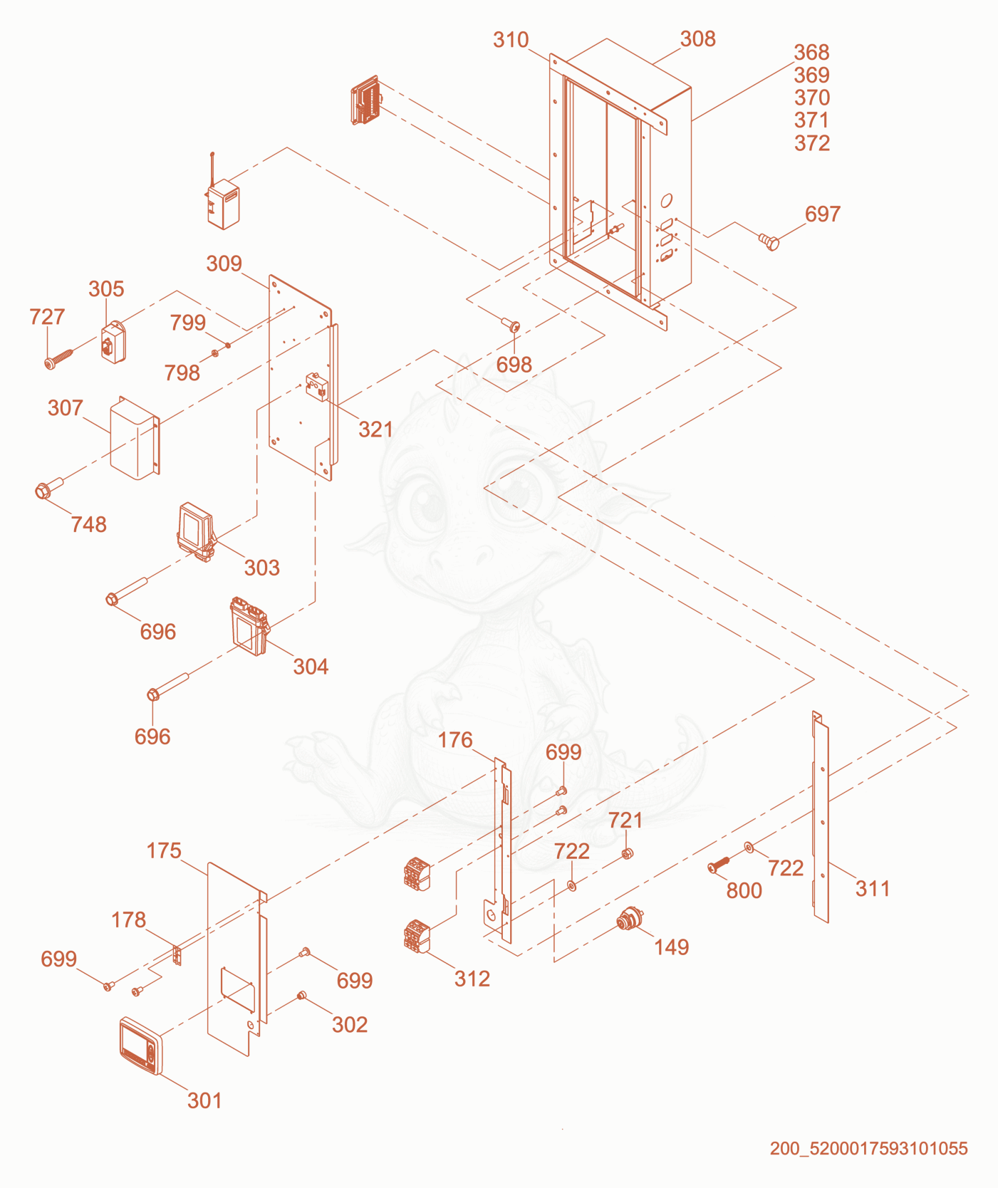 Exploded parts diagram of the Control Box of a Wacker Neuson HIF600, with numbered balloons