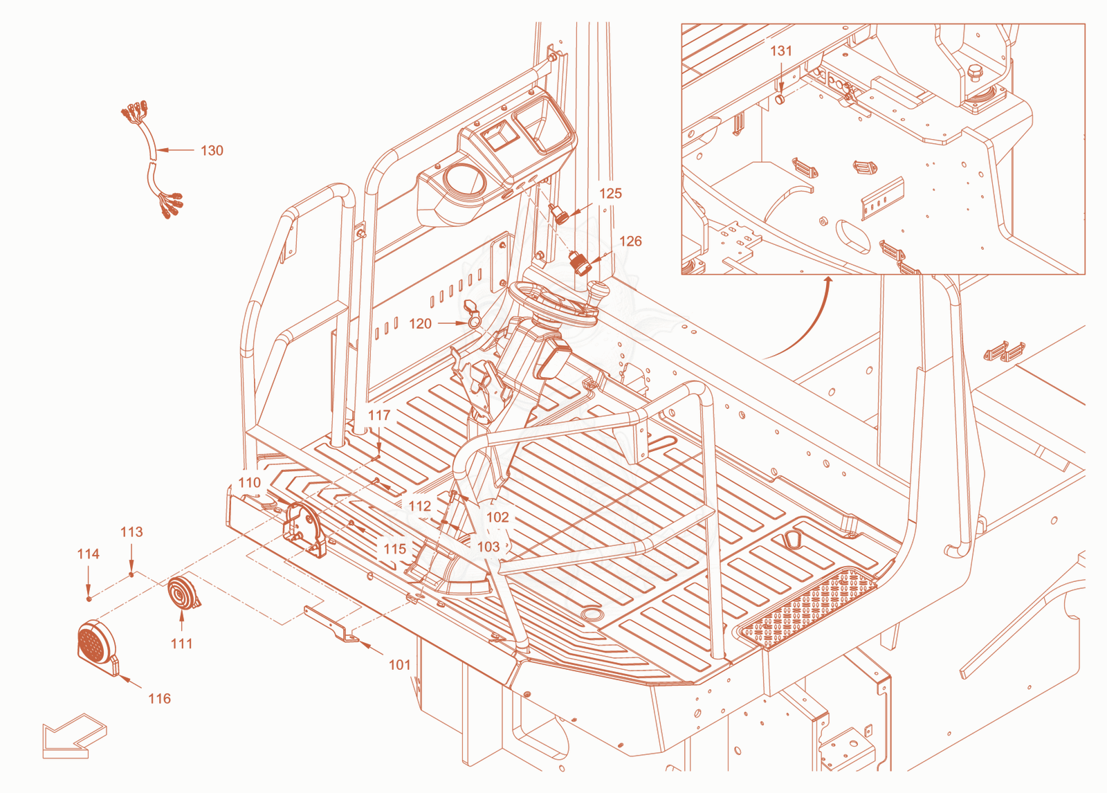 Exploded parts diagram of the electrical system of a Wacker Neuson RC110ROPS, with numbered balloons