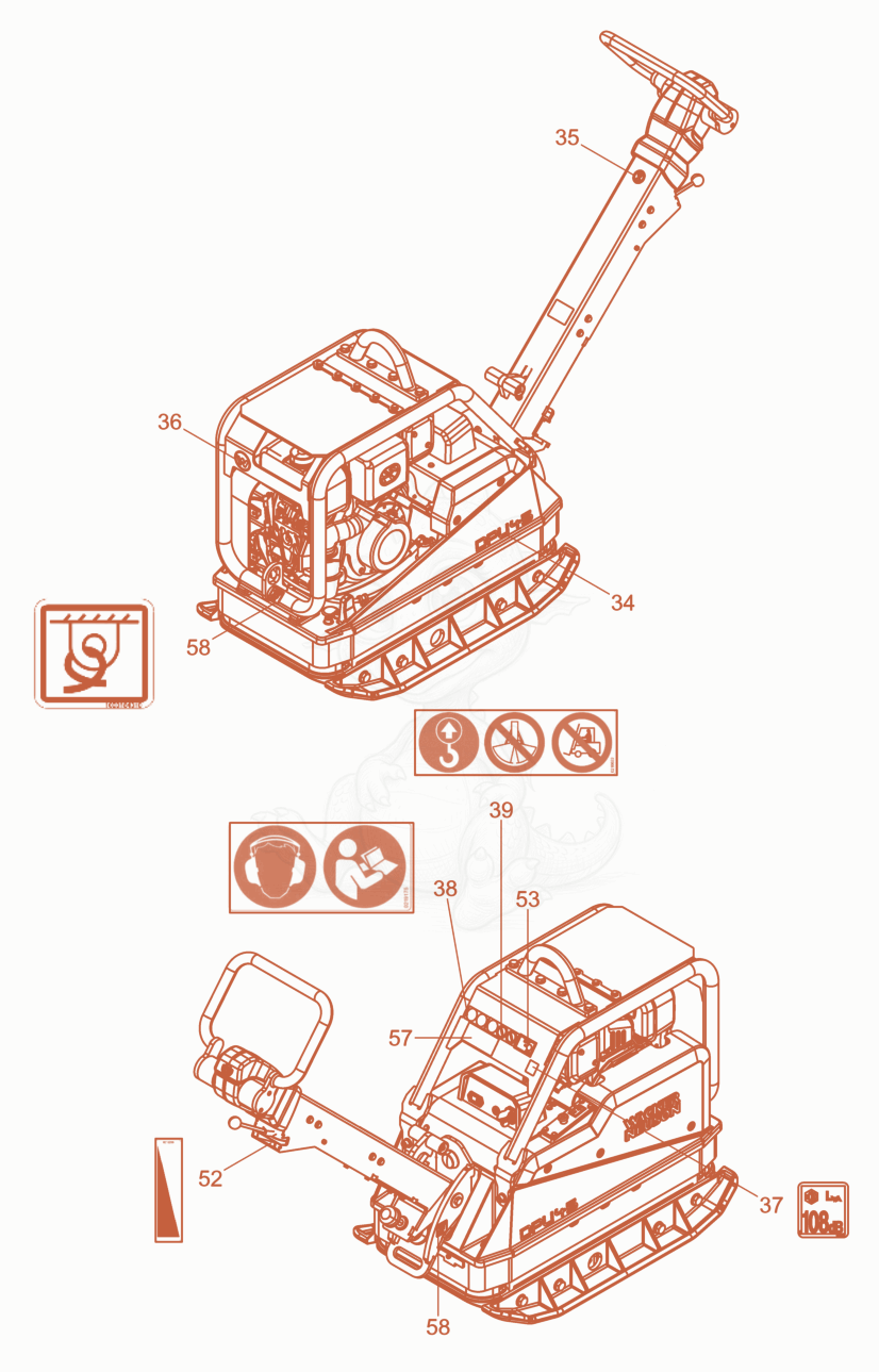 Despiece del Labels de una máquina Wacker Neuson DPU45YEHUS, con globos numerados
