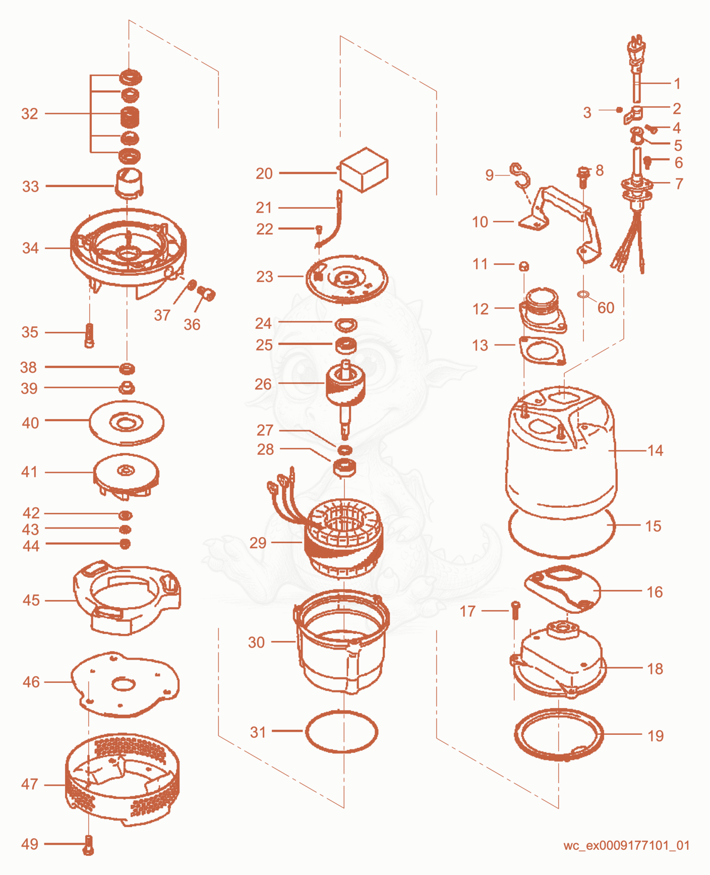 Exploded parts diagram of the Pump Components of a Wacker Neuson PS2500, with numbered balloons