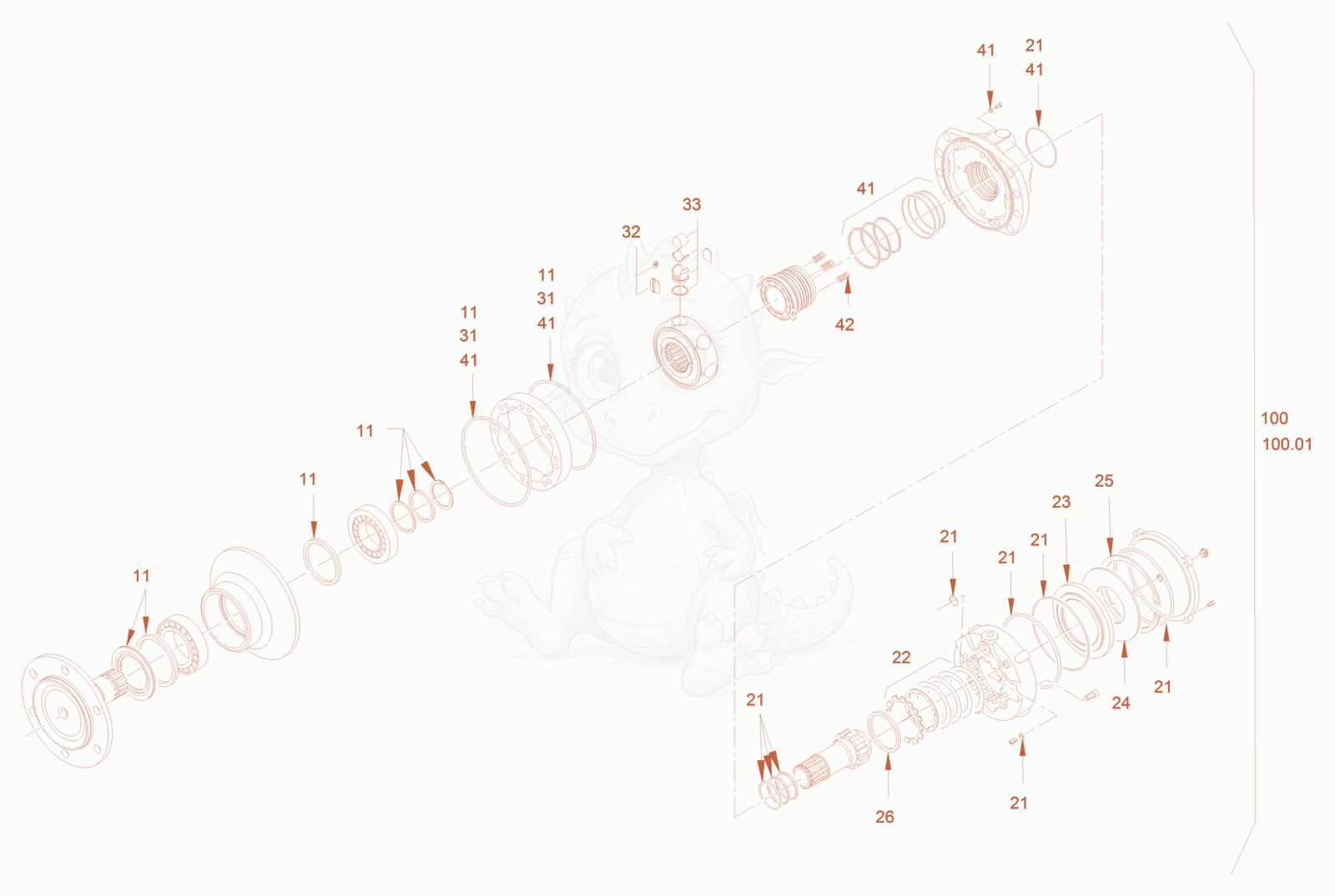 Exploded parts diagram of the gear hub motor of a Wacker Neuson RC50, with numbered balloons