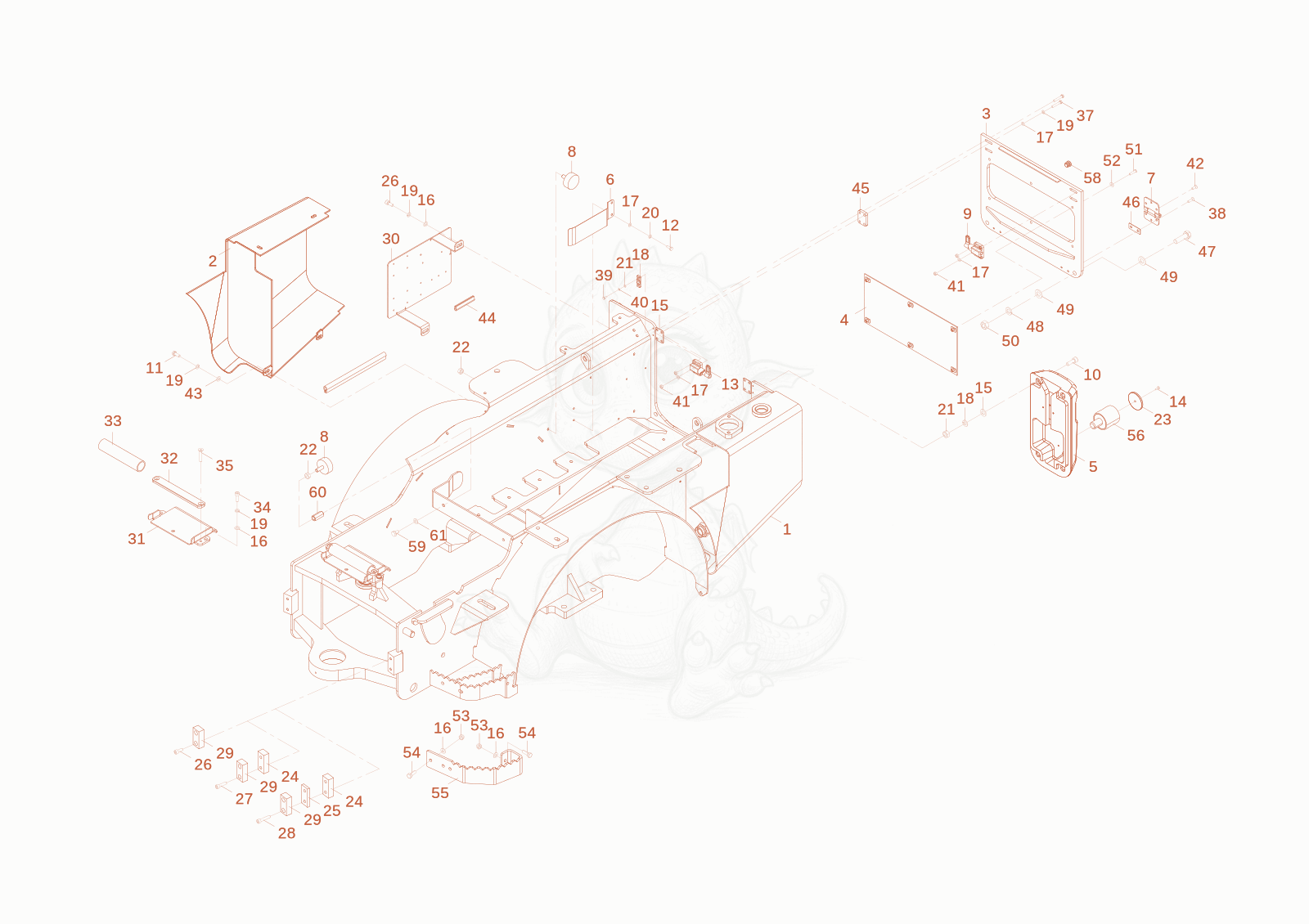 Exploded parts diagram of the REAR PART CHASSIS of a Wacker Neuson WL20E, with numbered balloons