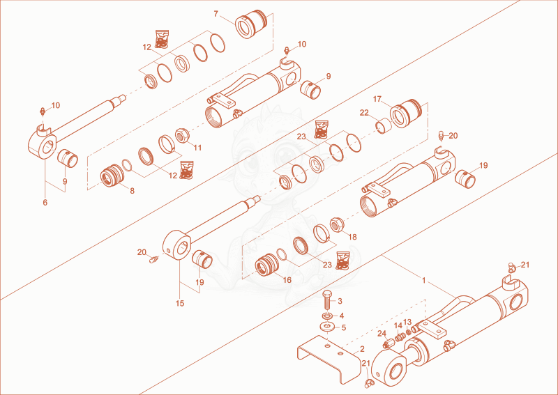 Exploded parts diagram of the blade cylinder of a Wacker Neuson 803, with numbered balloons