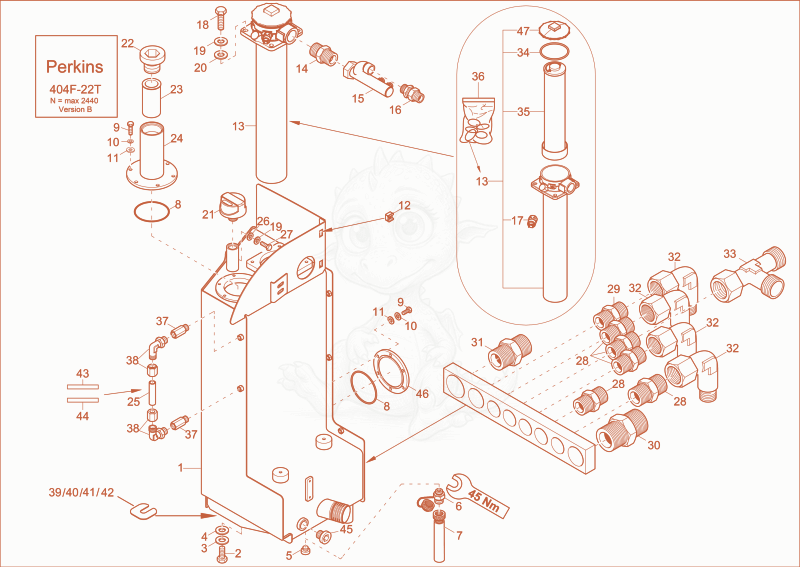 Exploded parts diagram of the hydraulic tank of a Wacker Neuson EZ53, with numbered balloons