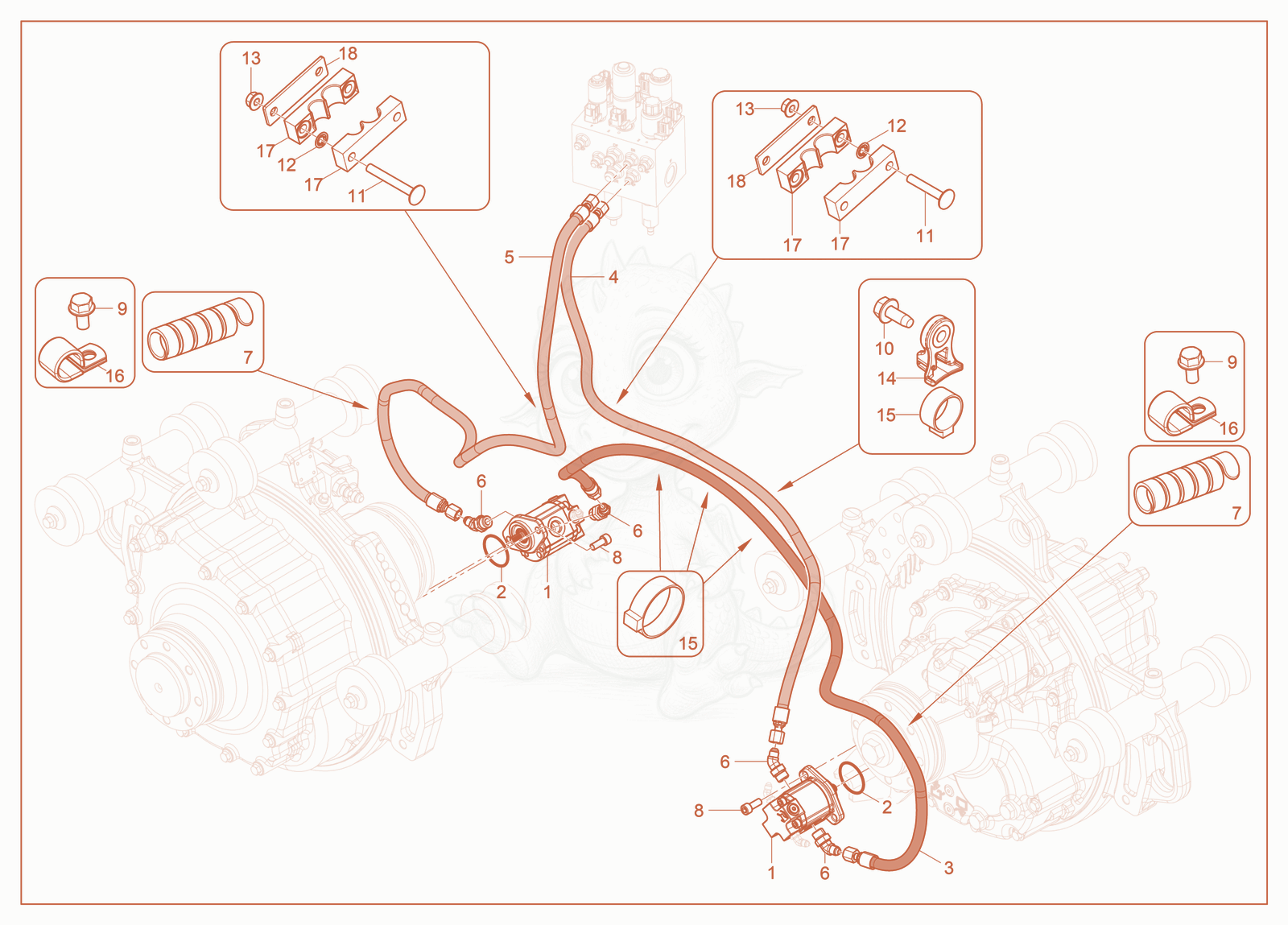 Exploded parts diagram of the Exciter Hydraulic System of a Wacker Neuson RT-SC4, with numbered balloons