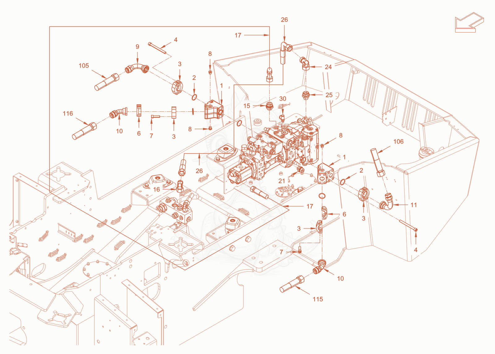 Exploded parts diagram of the advance drive of a Wacker Neuson RC110CAB, with numbered balloons