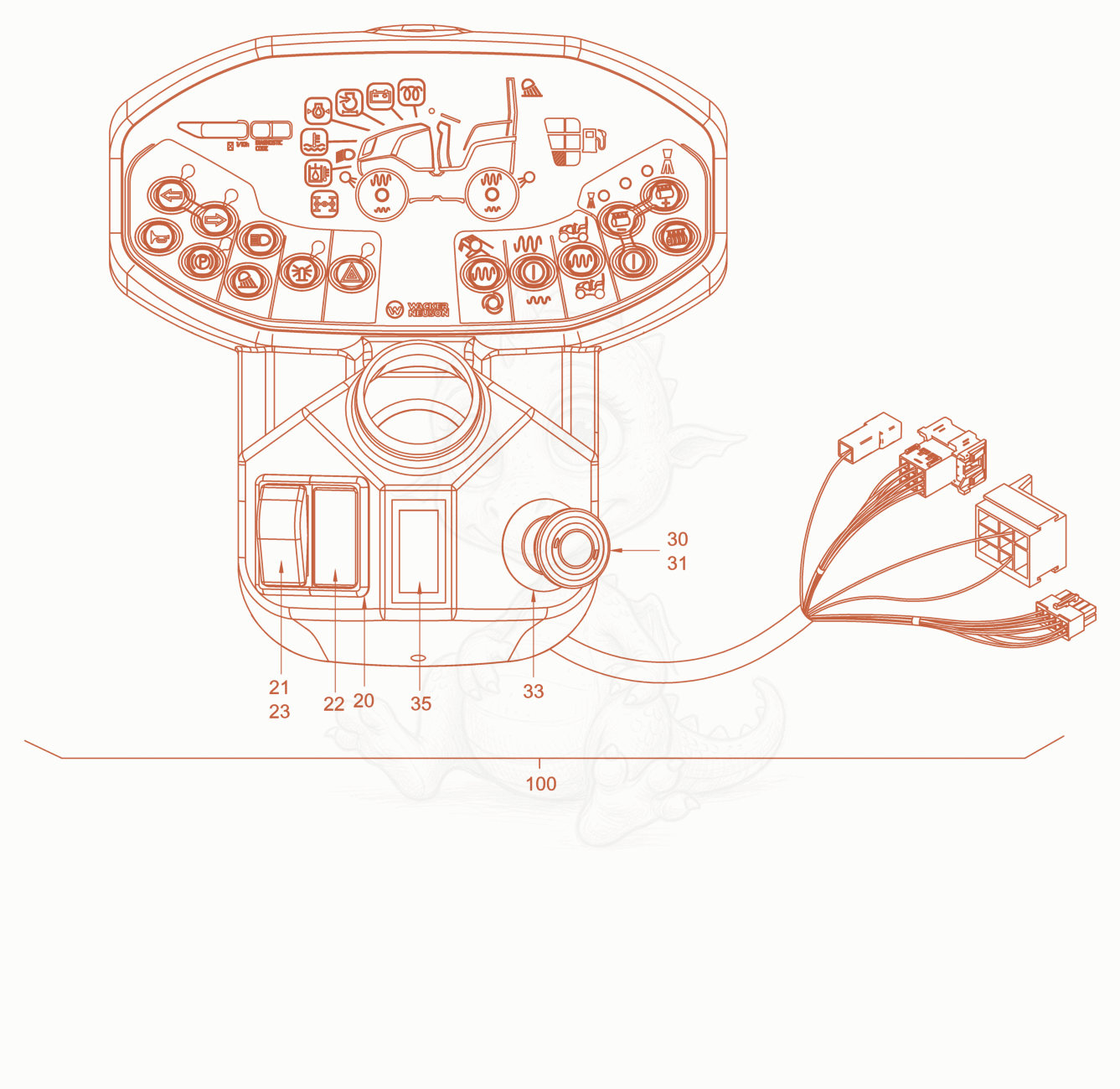 Exploded parts diagram of the instrument panel of a Wacker Neuson RD40-130CDPF, with numbered balloons