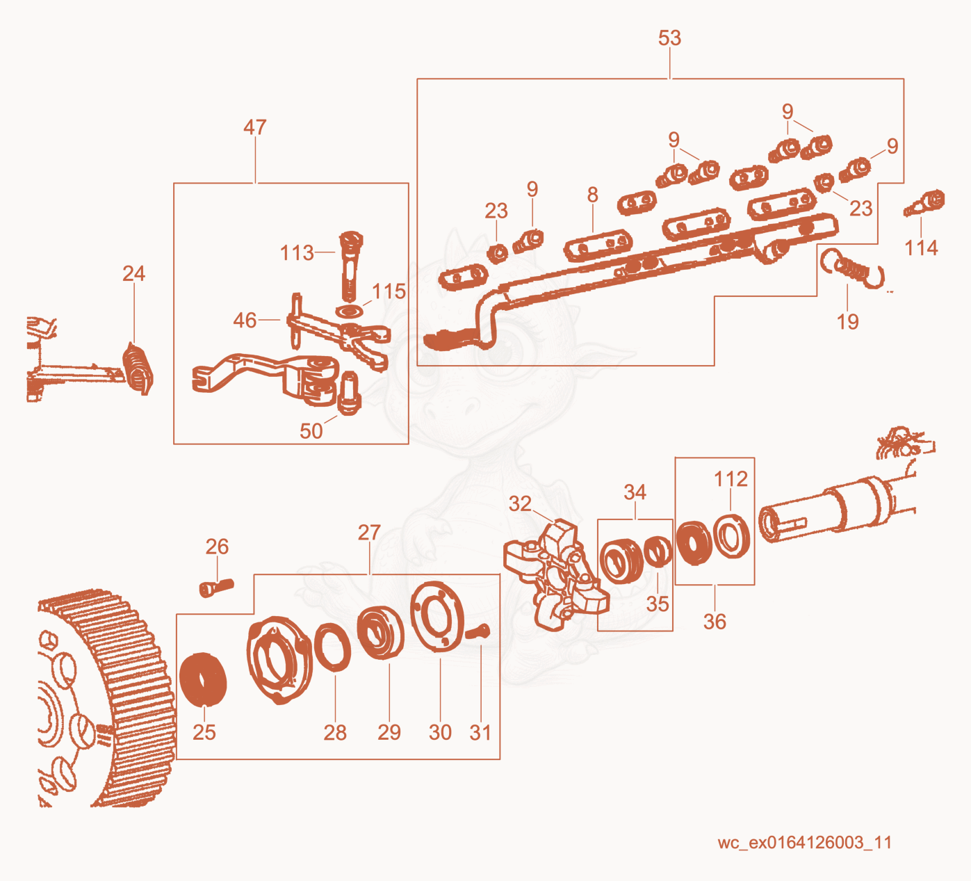 Exploded parts diagram of the Governor of a Wacker Neuson CRT48-35L-PSEU, with numbered balloons