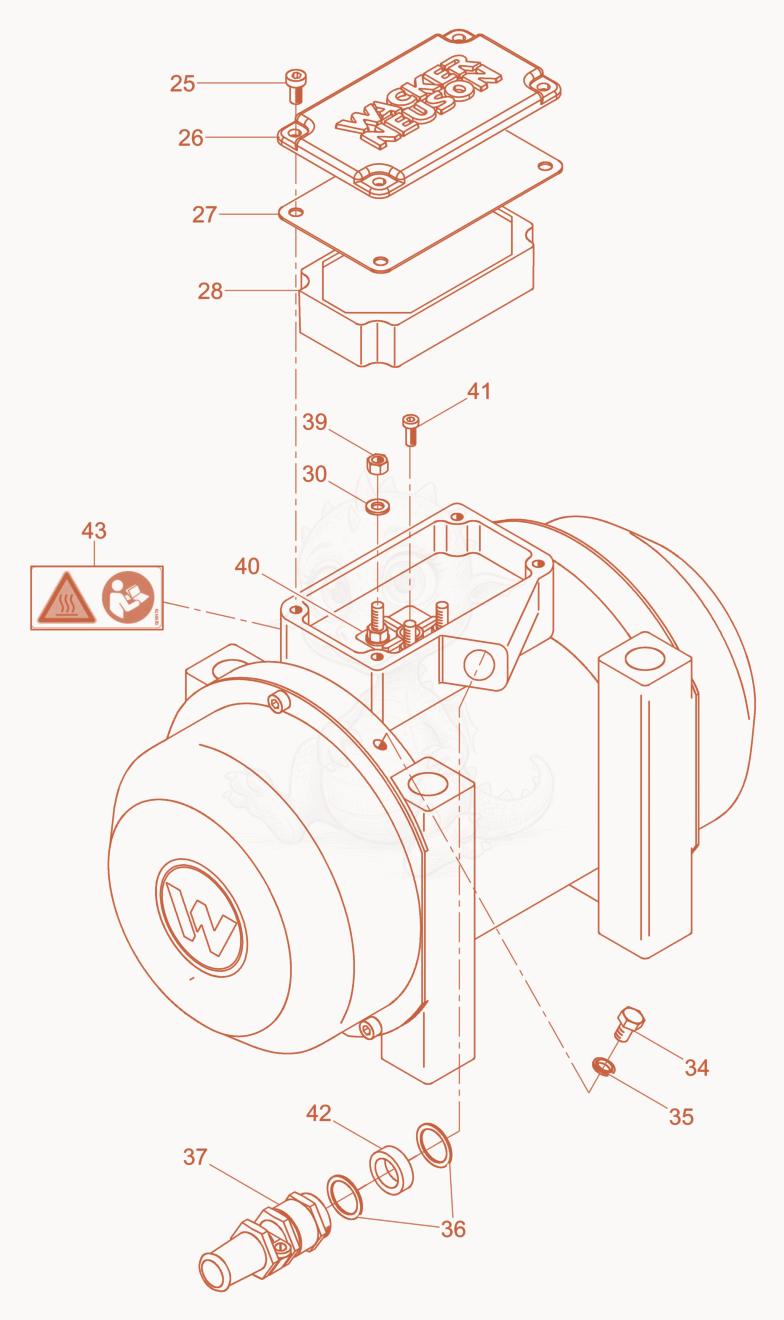 Exploded parts diagram of the External Vibrator cpl. of a Wacker Neuson AR44/6/042, with numbered balloons