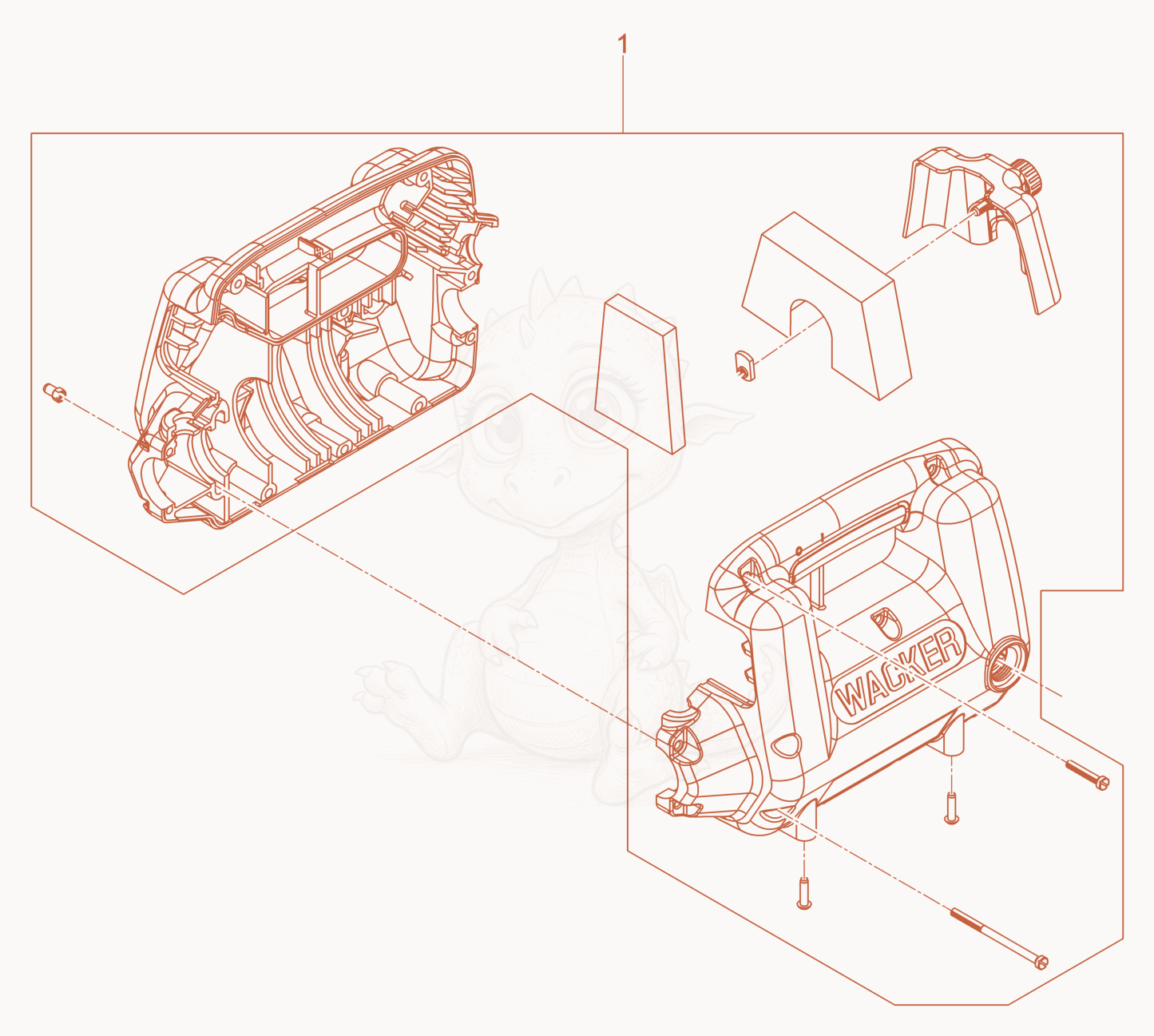 Despiece del Motor Housing assemebly de una máquina Wacker Neuson M2000/120/NONCUL, con globos numerados