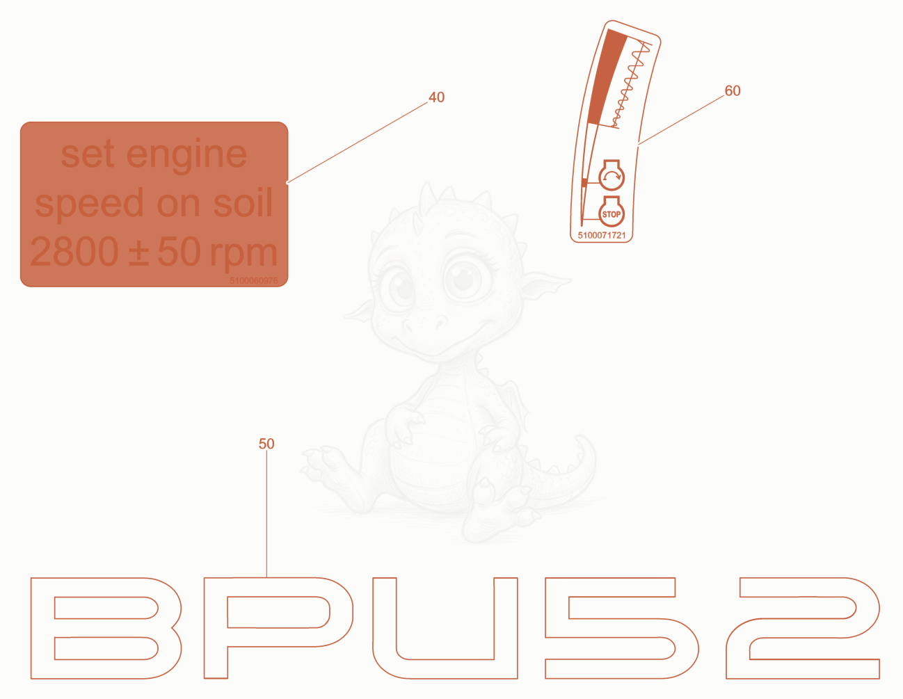 Exploded parts diagram of the Type Label BPU52 of a Wacker Neuson XPUKMAT, with numbered balloons