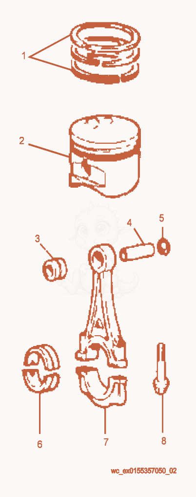 Exploded parts diagram of the Piston/Connecting Rod of a Wacker Neuson LTC4L, with numbered balloons