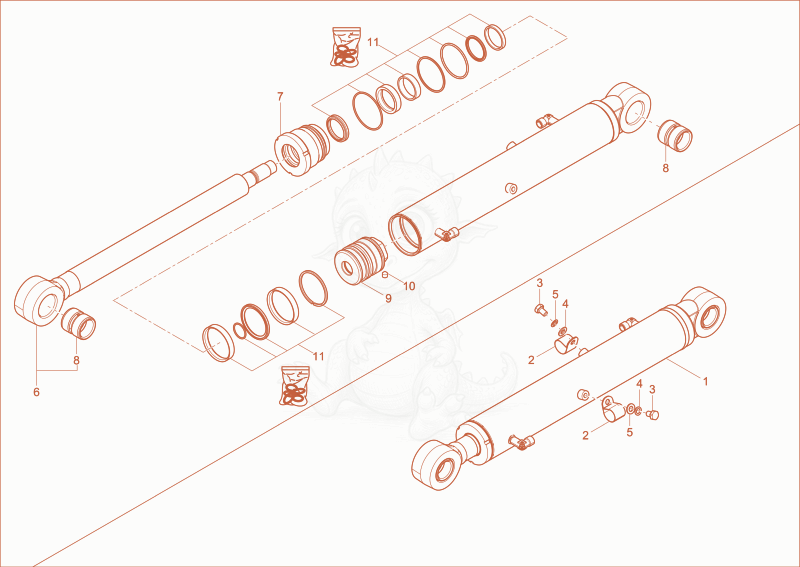 Exploded parts diagram of the boom cylinder of a Wacker Neuson 803, with numbered balloons