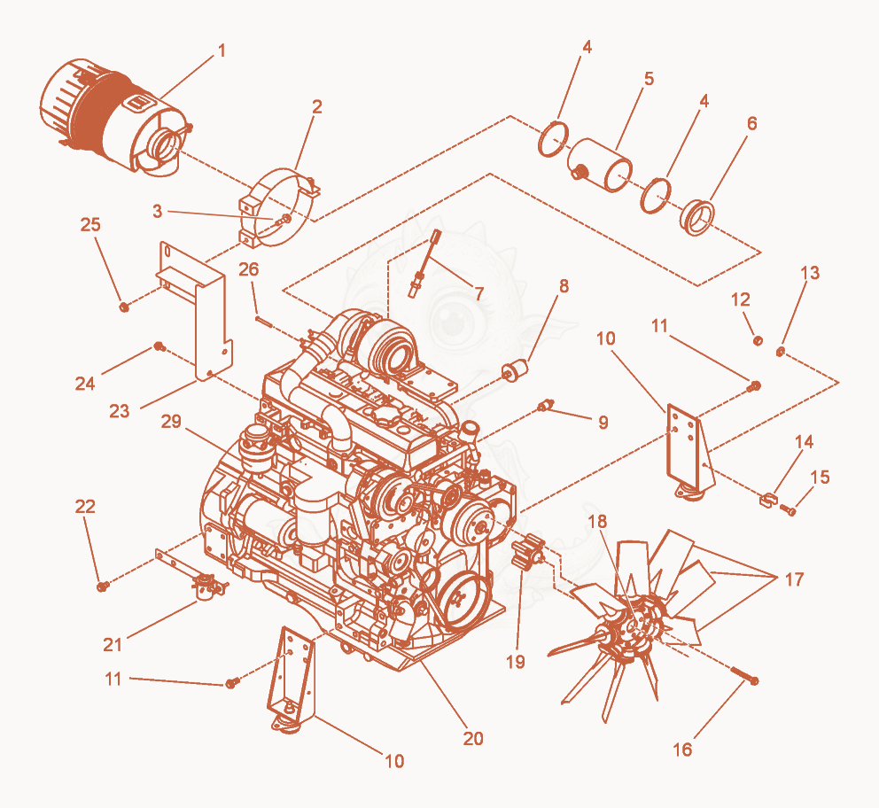 Exploded parts diagram of the Engine cpl. of a Wacker Neuson G70, with numbered balloons