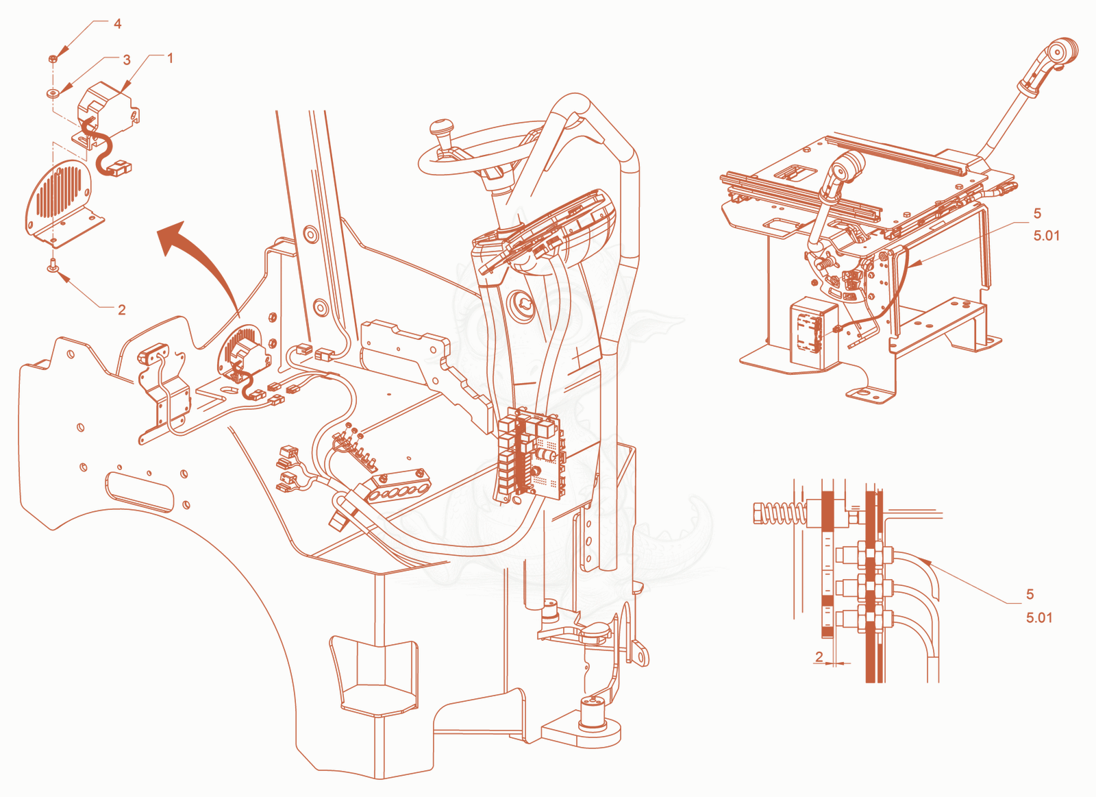 Exploded parts diagram of the back-up alarm (back-up) of a Wacker Neuson RD45-140OUS, with numbered balloons