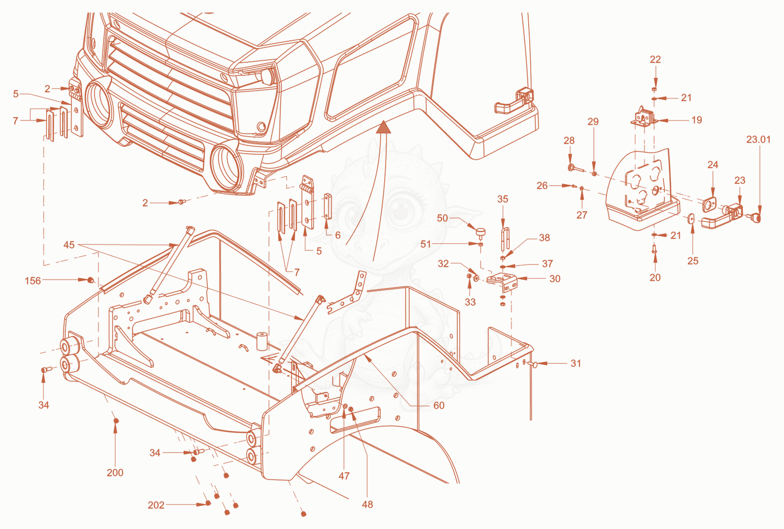 Exploded parts diagram of the canopies and covers of a Wacker Neuson RD45-140C.3, with numbered balloons