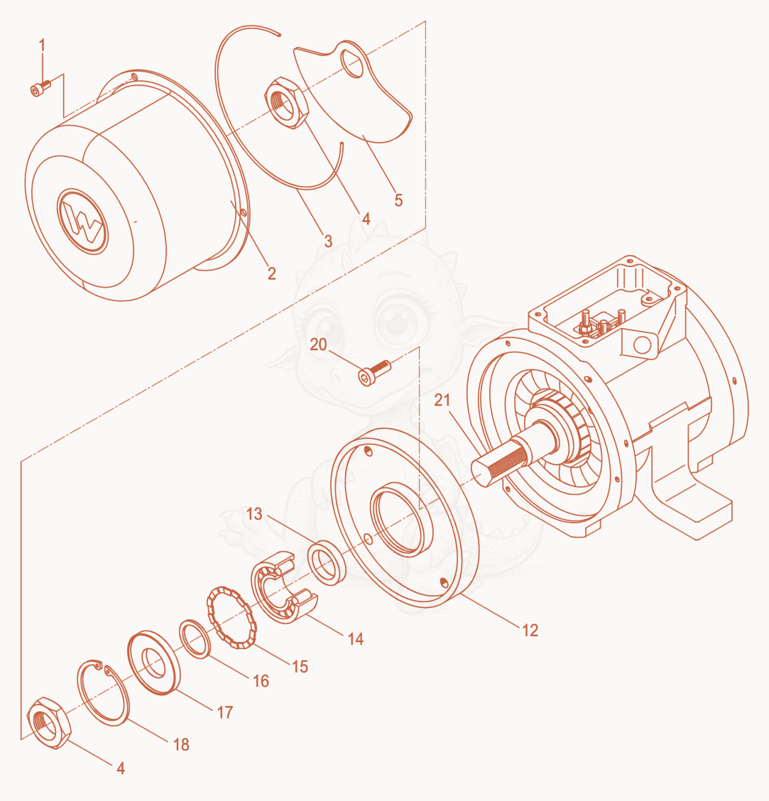 Exploded parts diagram of the External Vibrator cpl. of a Wacker Neuson AR52/3,6/480, with numbered balloons