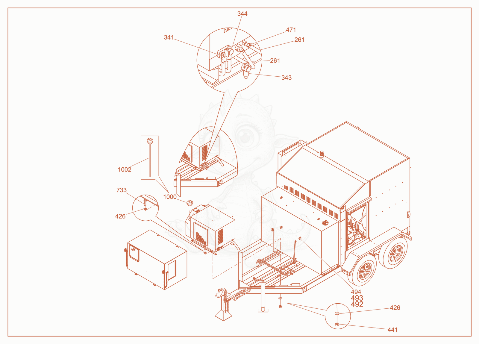 Exploded parts diagram of the Generator Mount cpl. of a Wacker Neuson E3000, with numbered balloons