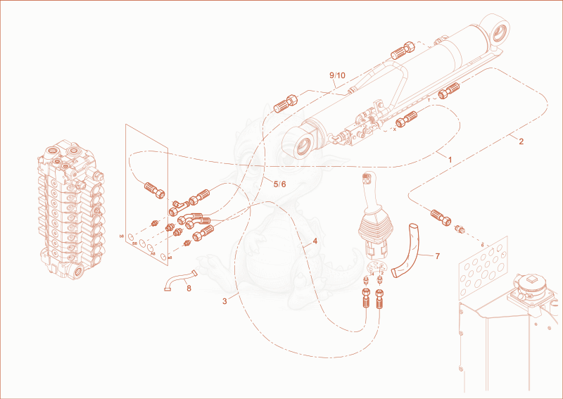 Exploded parts diagram of the LIFTING BOOM OPERATION of a Wacker Neuson EW65, with numbered balloons