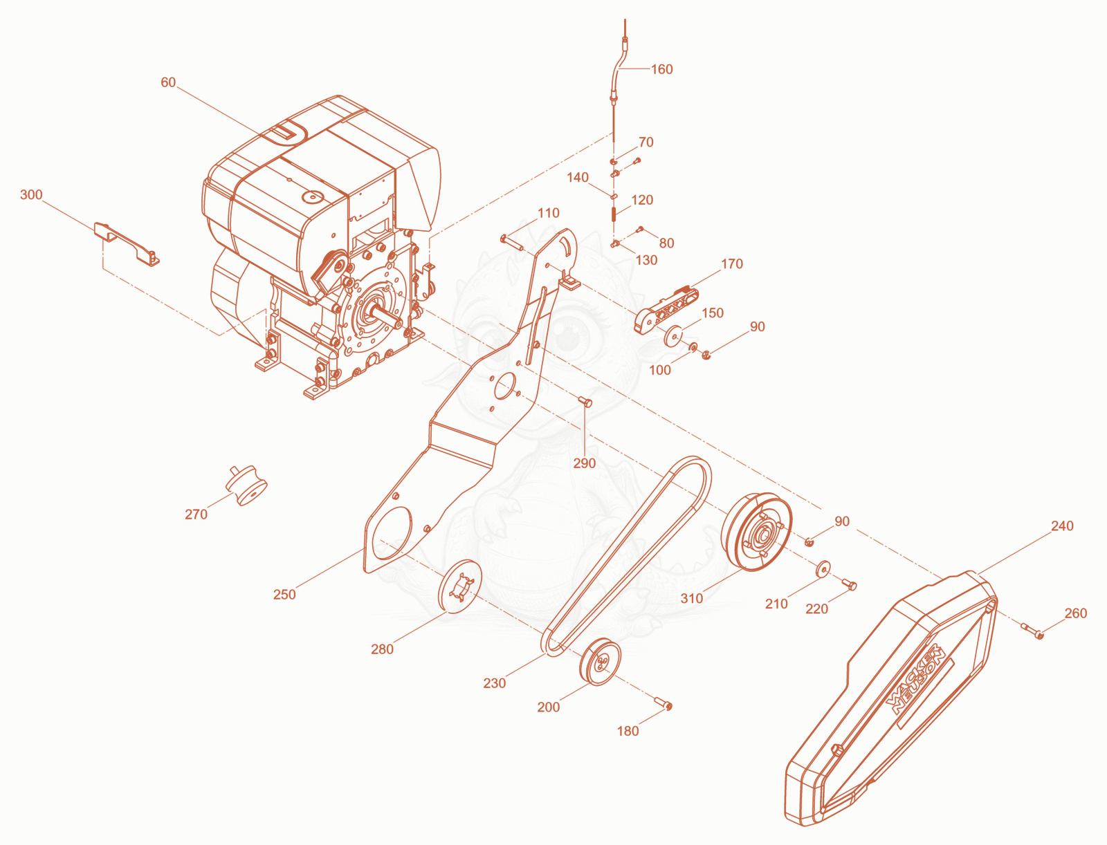 Despiece del Engine Hatz 1B20 de una máquina Wacker Neuson XPSKMAT, con globos numerados