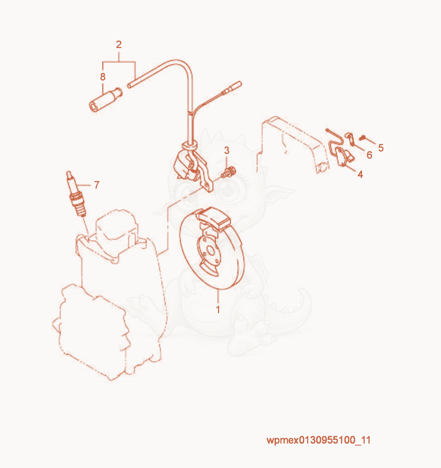 Exploded parts diagram of the Flywheel/Ignition Coil of a Wacker Neuson VP1030R, with numbered balloons
