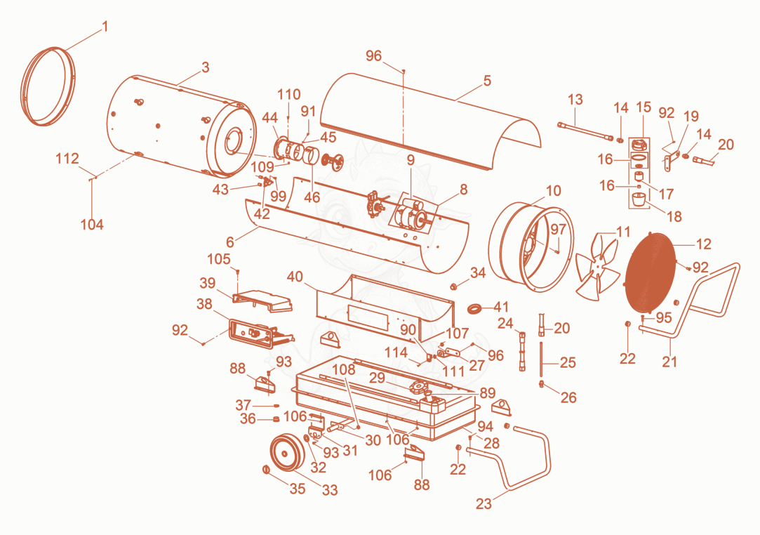 Exploded parts diagram of the Direct heater cpl. of a Wacker Neuson HD69, with numbered balloons