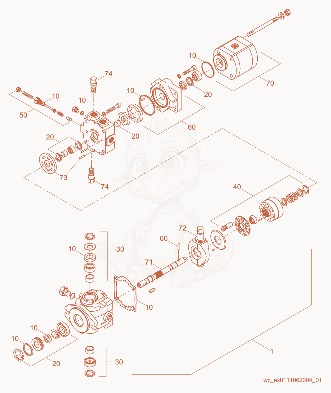 Exploded parts diagram of the Drive Pump/Components of a Wacker Neuson RD11V, with numbered balloons