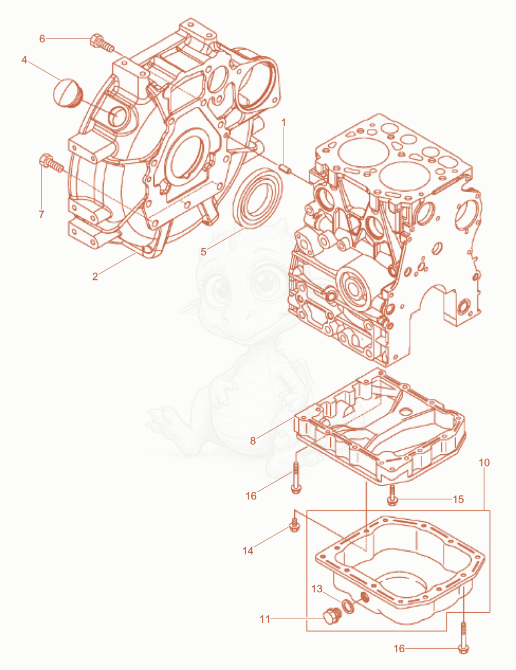 Exploded parts diagram of the Fly wheel - Oil pan of a Wacker Neuson LTN5YUK, with numbered balloons