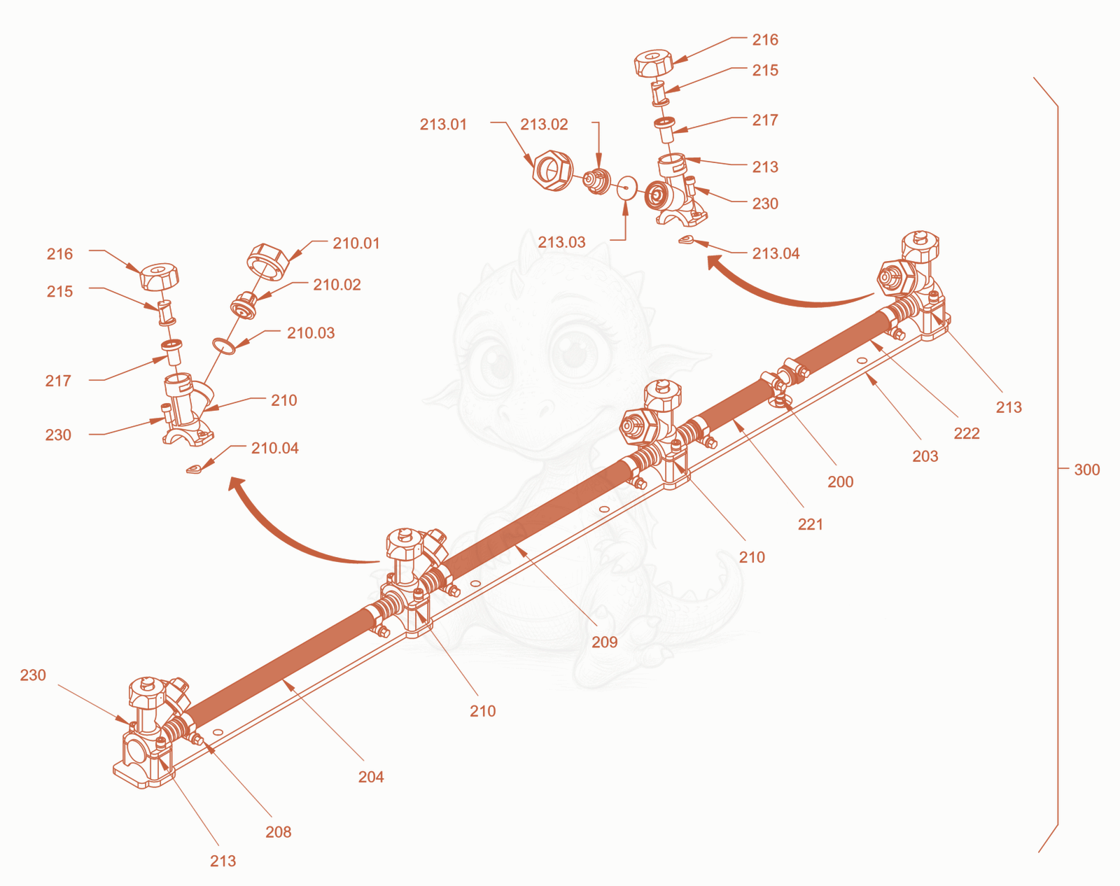 Exploded parts diagram of the Sprinkling of a Wacker Neuson RD45-140C, with numbered balloons