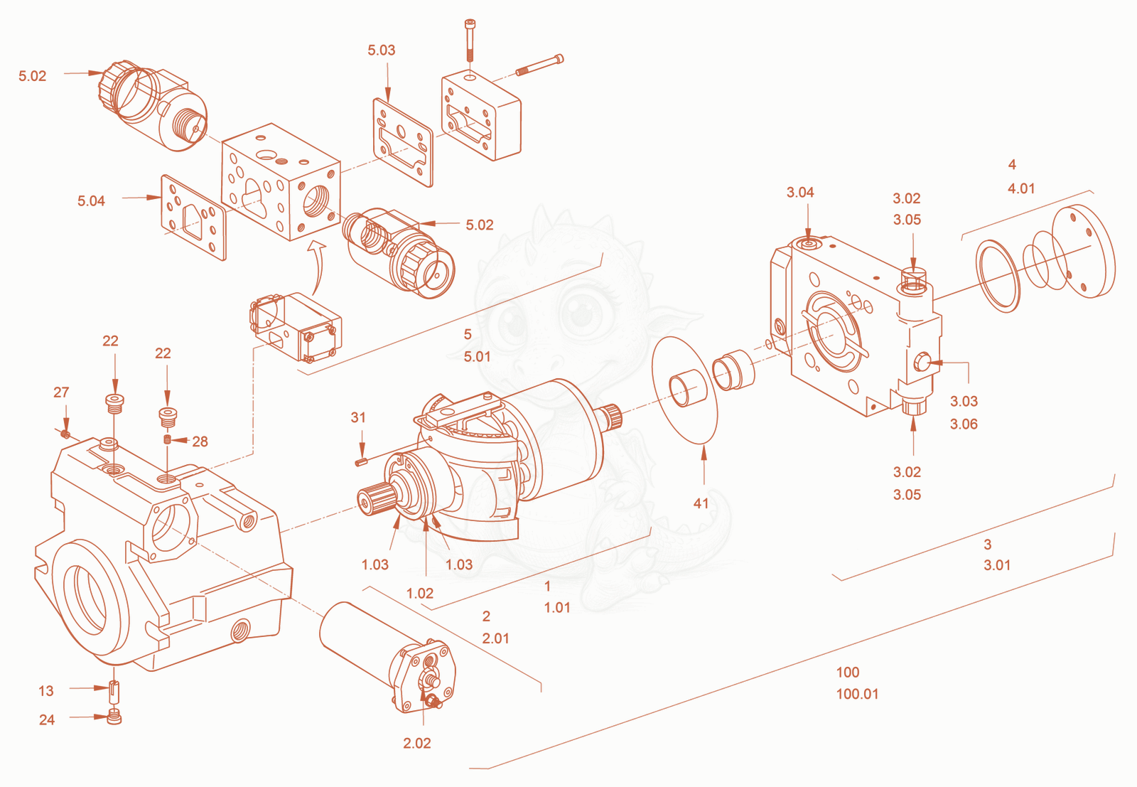 Exploded parts diagram of the Variable Displacement Pump (Vibration) of a Wacker Neuson RC50US, with numbered balloons