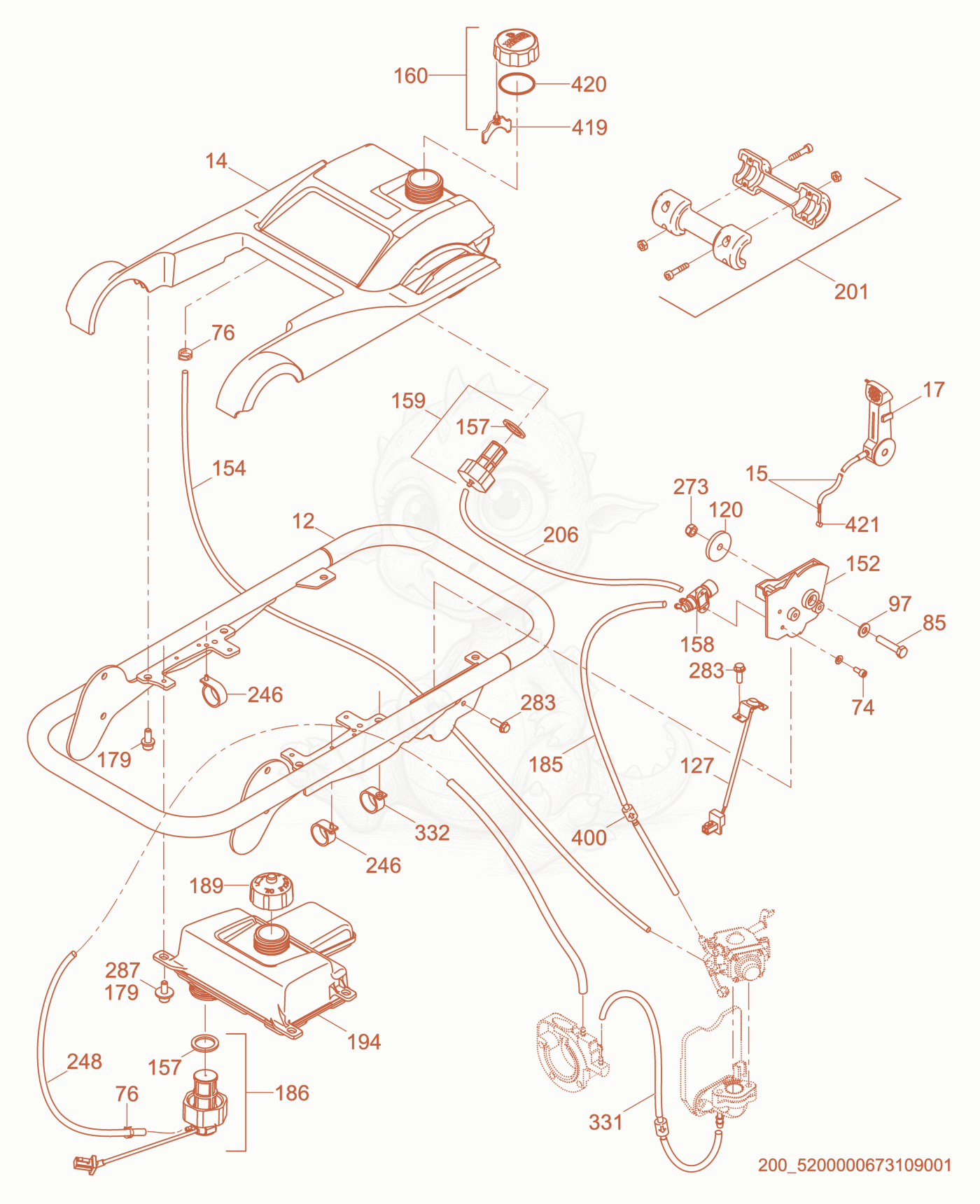 Exploded parts diagram of the Guide Handle cpl. of a Wacker Neuson BS70-2I, with numbered balloons
