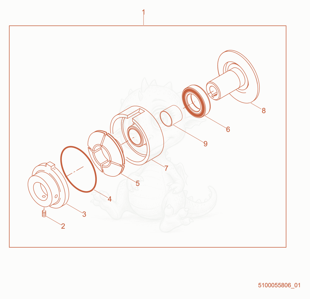 Exploded parts diagram of the Clutch cpl. of a Wacker Neuson CT36-5A-C, with numbered balloons