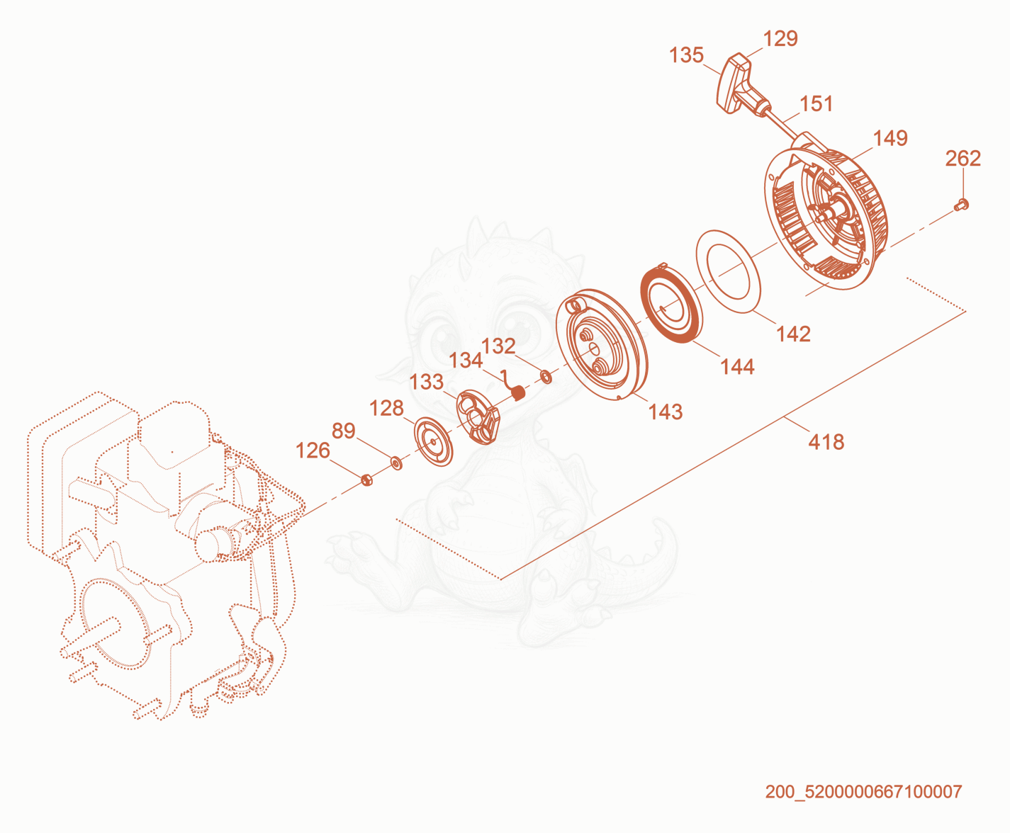 Exploded parts diagram of the Starter cpl. of a Wacker Neuson BS60-4S, with numbered balloons