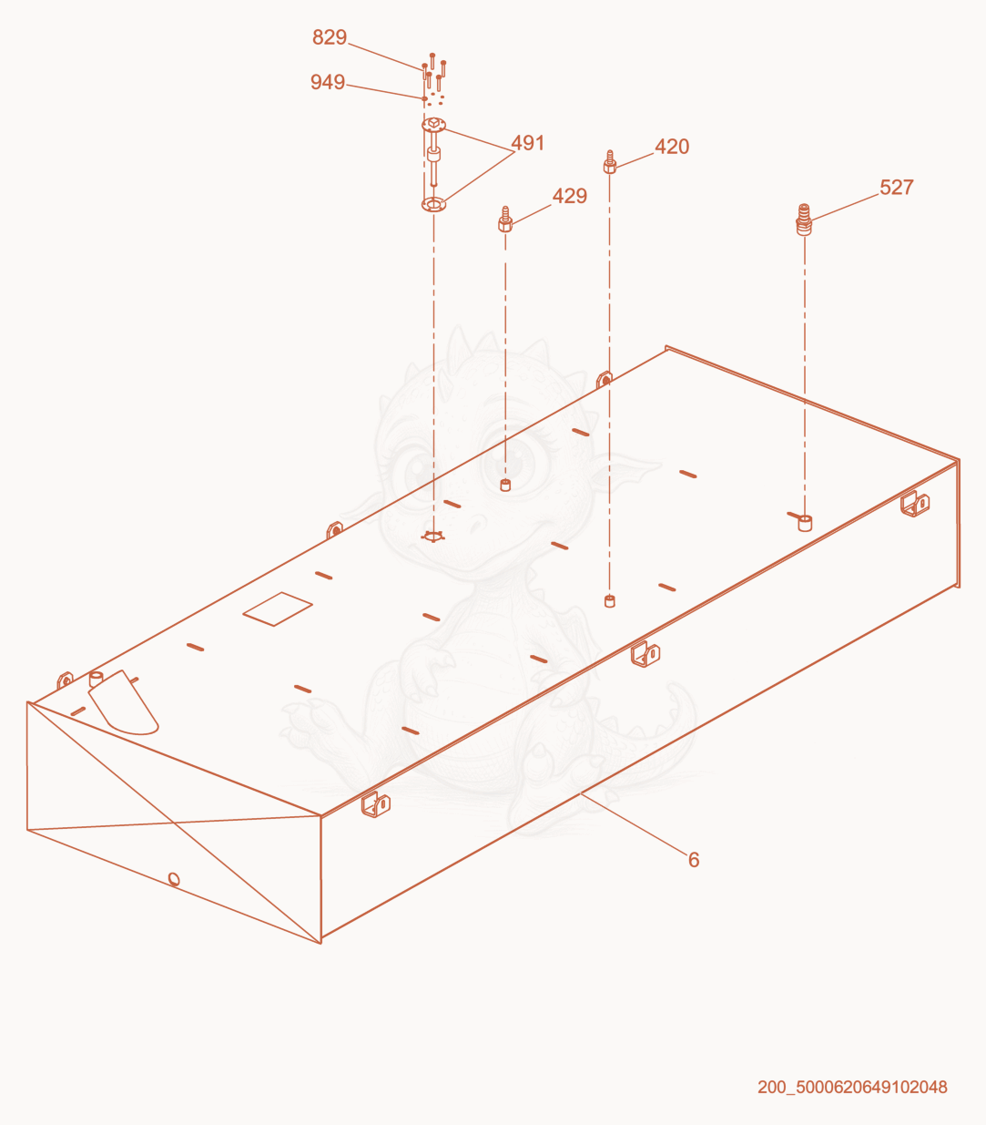 Exploded parts diagram of the Fuel tank of a Wacker Neuson G120, with numbered balloons