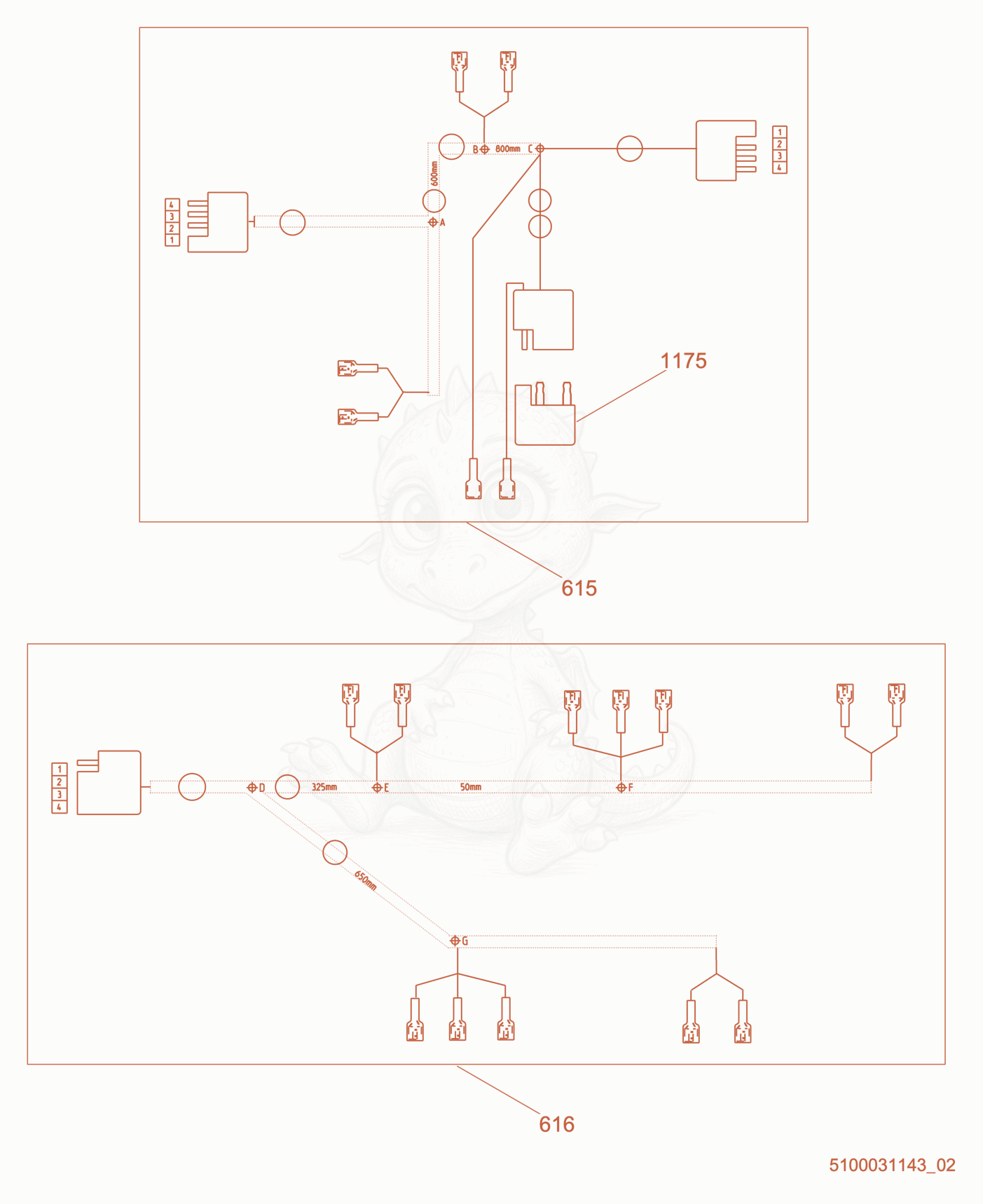 Exploded parts diagram of the Wiring cpl., Trailer of a Wacker Neuson LTV6L, with numbered balloons