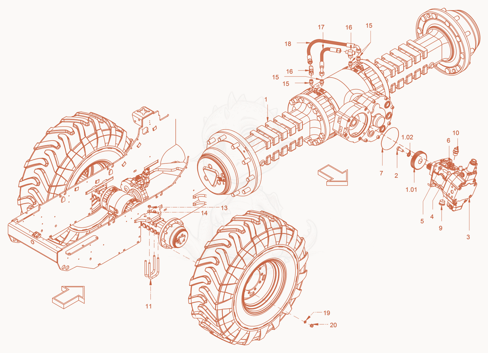 Exploded parts diagram of the planetary axle of a Wacker Neuson RC110, with numbered balloons