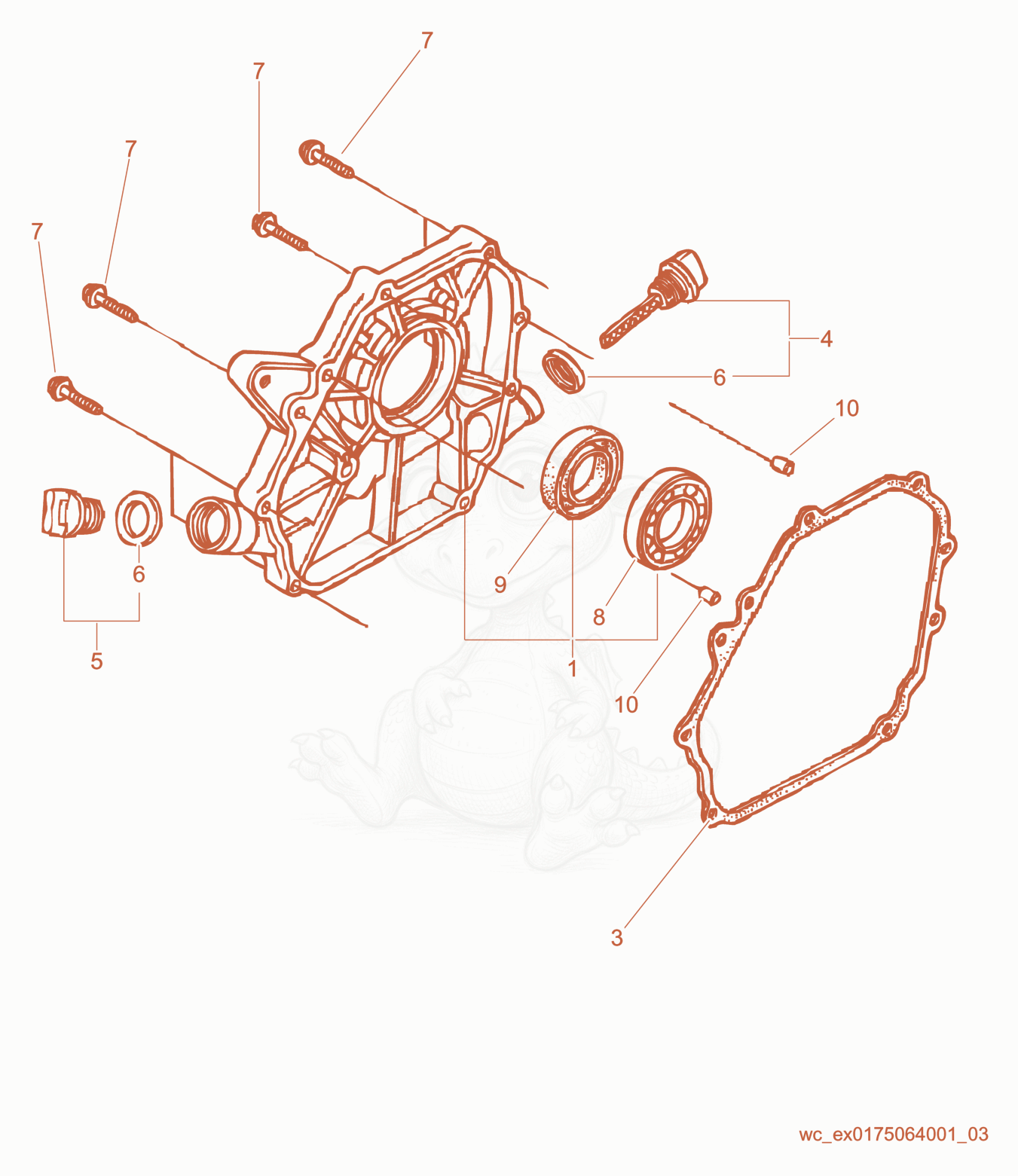 Exploded parts diagram of the Crankcase Cover of a Wacker Neuson CT24-4AEU, with numbered balloons