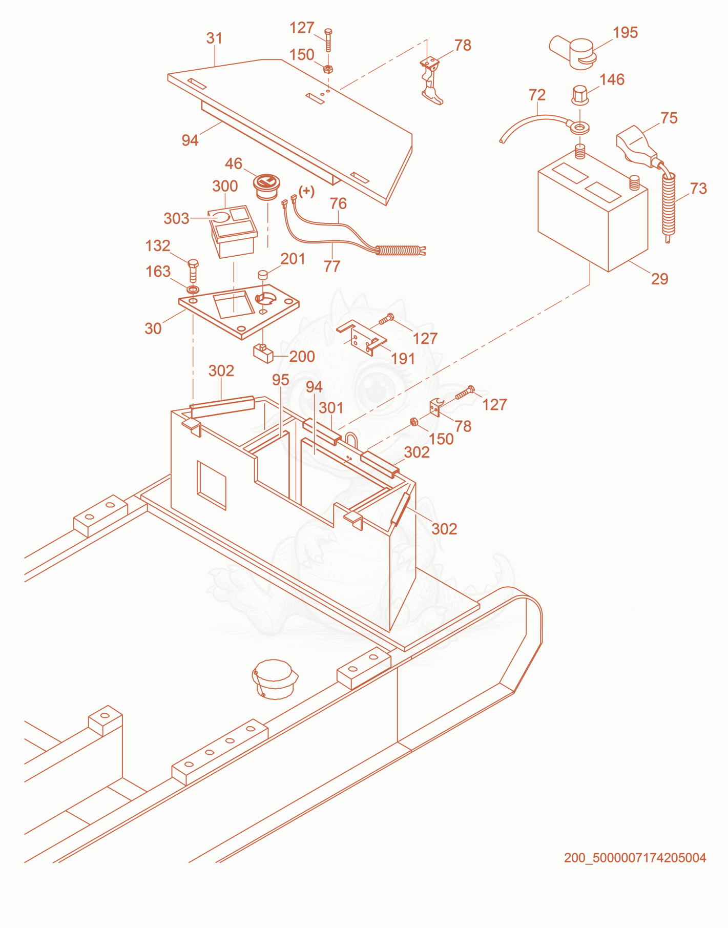 Exploded parts diagram of the Battery Box of a Wacker Neuson PT6LS, with numbered balloons